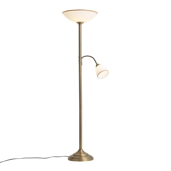 Deckenfluter mit Leselampe aus Metall mit Schirm aus Glas