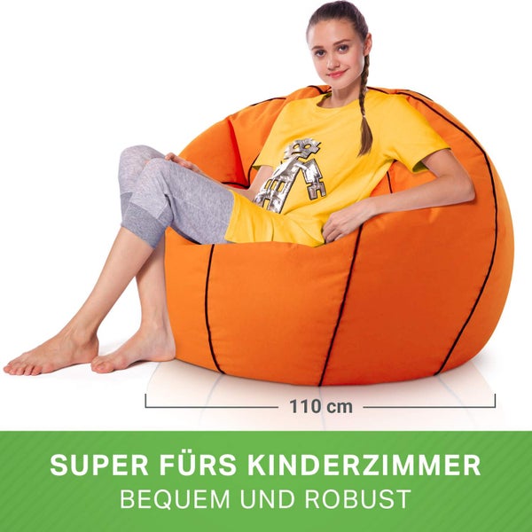 Green Bean Basketball-Sitzsack fertig befüllt 300L EPS Perlen - Kinder & Erwachsene 110cm Bean Bag Riesensitzsack Liegekissen Lounge Chair Sitzkissen Waschbarer Bezug Gaming Sessel Orange