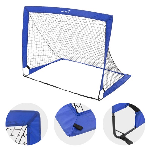 Hauki 2er Fußballtor Kinder Set 120x95x97 cm, Blau, Fußball Tore für Kinder & Erwachsene, tragbar, schneller Aufbau, Training Fußballnetz, Klappbares Pop Up Tore für den Garten & Park, mit Tasche
