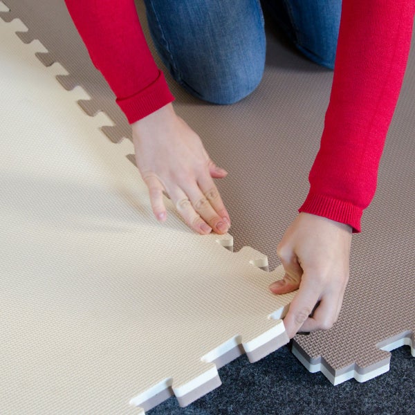 1,6qm Fitnessmatte - 2er Set 90x90x2,5cm Bodenschutzmatte Beige Braun