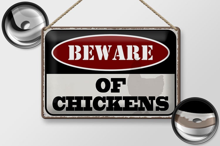 Blechschild Spruch 30x20cm beware of chickens