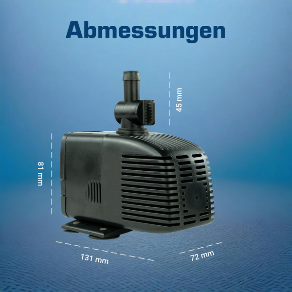 Vielseitige Wasserpumpe in einer Übersicht mit Anwendungsbeispielen wie Aquarien, Gartenteichen, Springbrunnen und natürlichen Bachläufen.