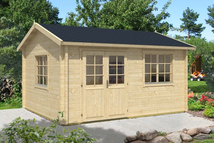 Alpholz Gartenhaus Collin ISO Premium Gartenhaus aus Holz in natur, Holzhaus mit 70 mm Wandstärke, Blockbohlenhaus mit Montagematerial imprägniert 4,8x3,9m