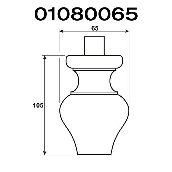 Technische Zeichnung eines Möbelfußes mit den Maßen 65 und 105