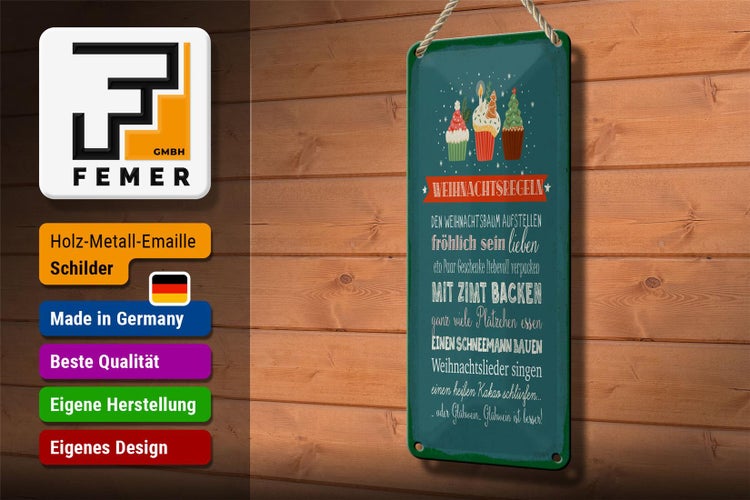 Blechschild Spruch 10x27 cm Weihnachtsregeln Dekoration