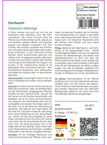 SAFLAX Garden to go - Eierbaum - Solanum melonga - 20 Samen - Mit Topf, Klima - Deckel und Anzuchtsubstrat