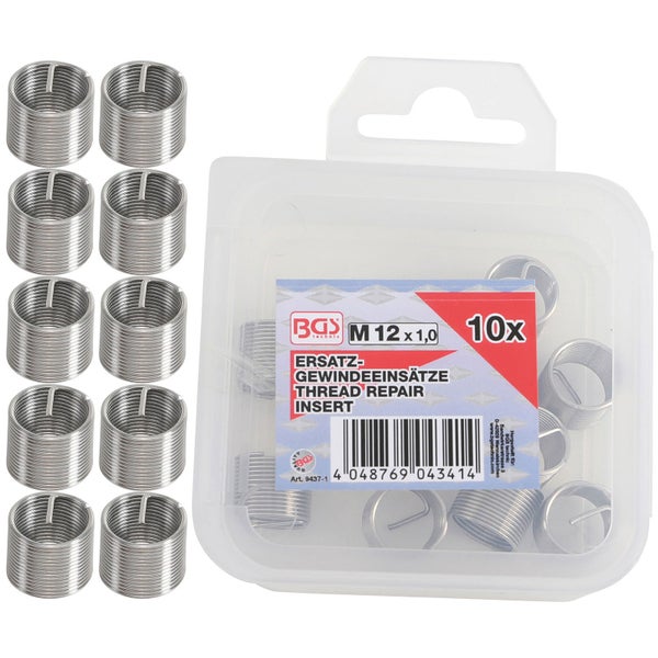 BGS Ersatz-Gewindeeinsätze M12 x 1,0 mm 10tlg. - 9437-1