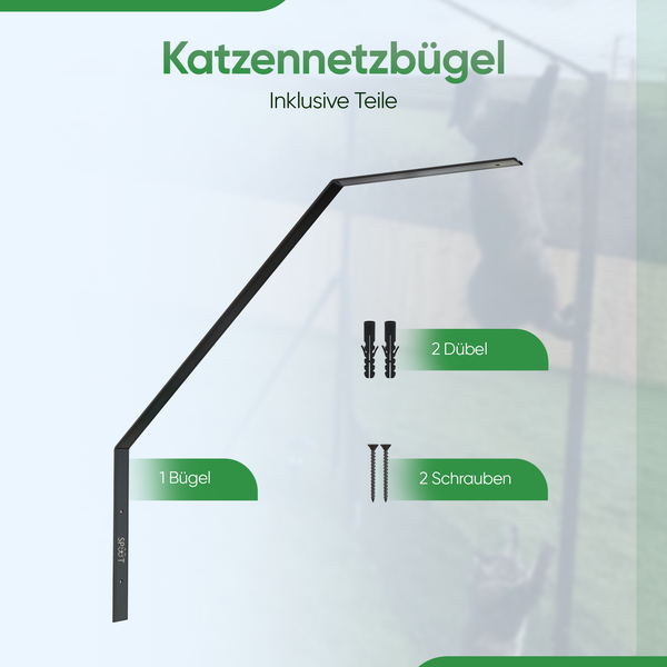 Katzennetzbügel inklusive einem Bügel, zwei Dübeln und zwei Schrauben der Marke SPOT.