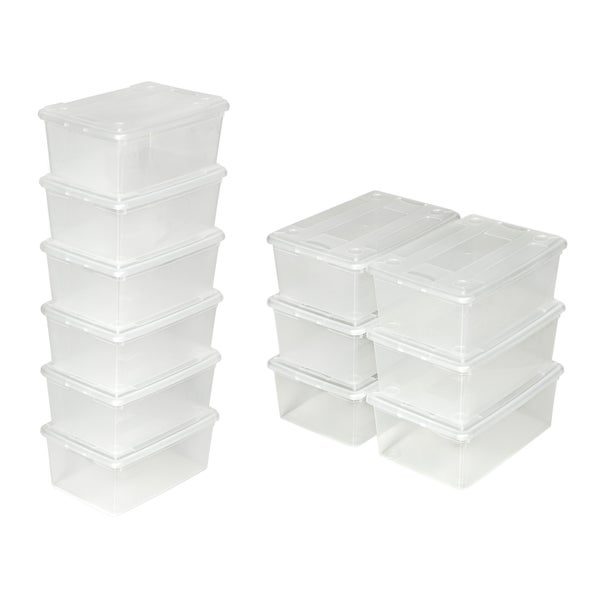 12er-Set Schuhbox tectake  33 x 23 x 12 cm mit Deckel transparent