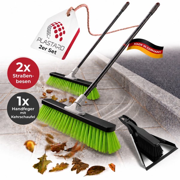 Plastard Reinigungsset bestehend aus zwei Straßenbesen und einem Handfeger mit Kehrschaufel zur Bodenreinigung Made in Germany