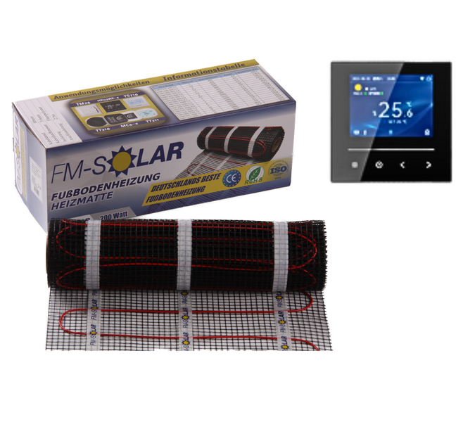 FM SOLAR elektrische Fußbodenheizung Heizmatte mit Thermostat im Set.
