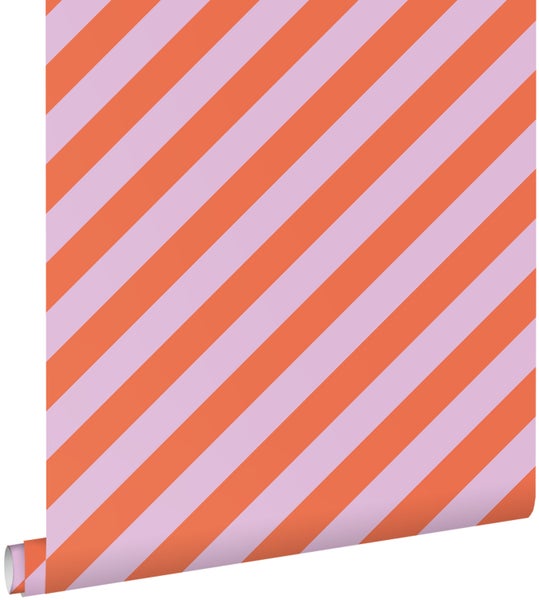 ESTAhome Tapete Streifen Violett und Orange - 50 x 900 cm - 139956