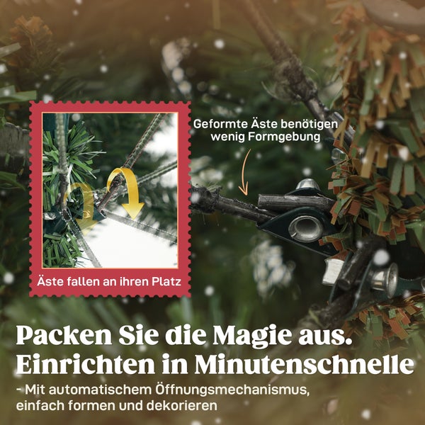 Künstlicher Weihnachtsbaum mit automatischem Klappmechanismus für schnellen Aufbau und einfach zu formende Äste.