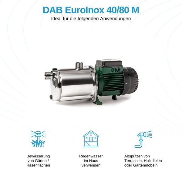 DAB Eurolnox 40/80 M Gartenpumpe aus Edelstahl für die Gartenbewässerung, Regenwassernutzung und Reinigung von Terrassen