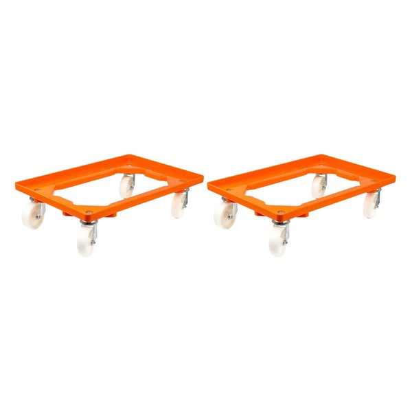 PROREGAL SparSet 2x Transportroller für Euroboxen 60 x 40 cm mit Kunststoffräder Orange Offenes Deck 4 Lenkrollen Traglast 300 kg