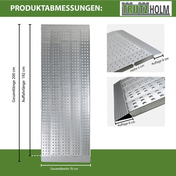 TRUTZHOLM 1 x Alu Auffahrrampe 200 x 70 cm Traglast 540 kg grau starr perforiert Verladerampe