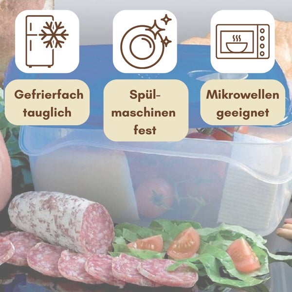 Symbol für Gefrierfachtauglichkeit. Symbol für Spülmaschinenfestigkeit. Symbol für Mikrowellengeeignet.