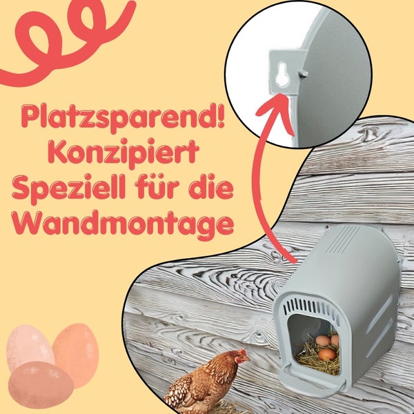 Wandmontierbares Hühnernest mit Hühnchen und Eiern