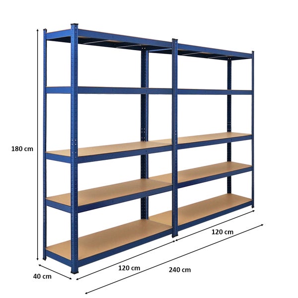 PROREGAL Mega Deal 2x Schwerlastregal Ragnar HxBxT 180 x 120 x 40 cm Fachlast 175 kg Blau Garagenregal Kellerregal Werkstattregal Steckregal