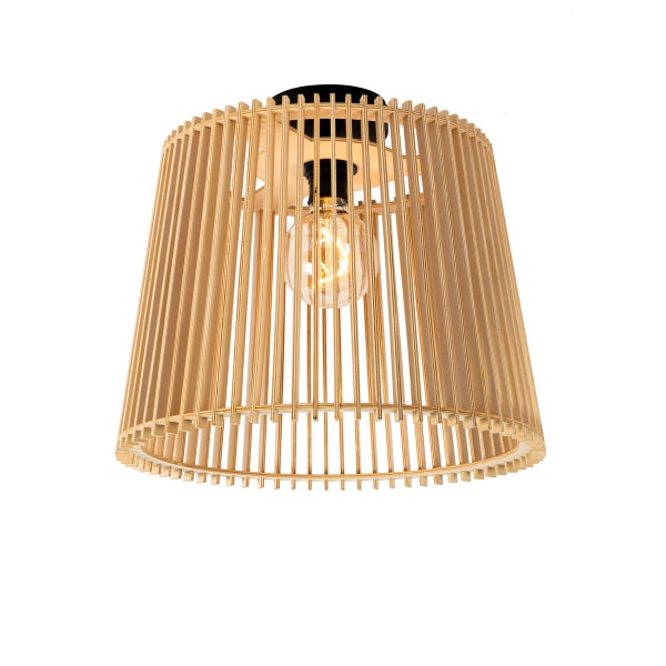Moderne Deckenleuchte mit einem Lampenschirm aus Holzlamellen im skandinavischen Design