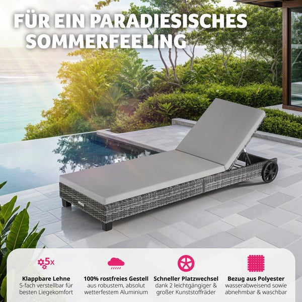 Rattan Sonnenliege tectake Ancona mit Aluminiumgestell Belastbarkeit 150 kg, 66 x 185 x 24,5 cm