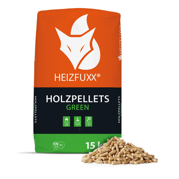 Heizfuxx Holzpellets Green 15kg x 20 Sack 300kg Palette Pellets Im Papiersack Ökopellets Holzpellets Im Papiersack