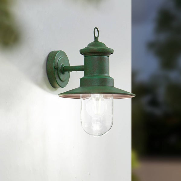 Lindby Wandleuchte außen (Laterne) Eloretta (spritzwassergeschützt (Landhaus, Vintage Rustikal) in Grün aus Metall (1 flammig E27) - Außenwandleuchten Wandlampe Led Außenlampe Outdoor