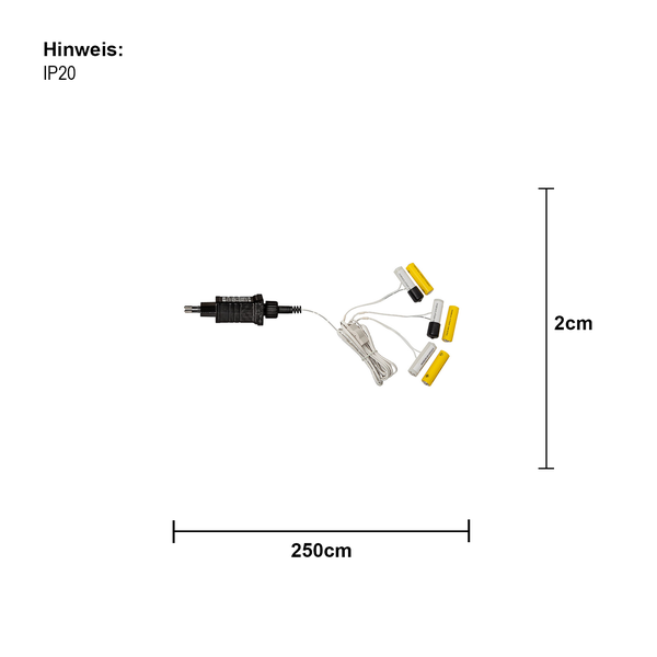 Micro Lichterkette mit Stecker, Länge 250 Zentimeter, Leuchtenhöhe 2 Zentimeter