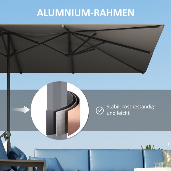 Outsunny Doppelsonnenschirm mit Kurbel 451 x 264 cm, UV Schutz 50+ Sonnenschirm, windfest Gartenschirm Balkonschirm Aluminium Marktschirm Sonnenschutz für Balkon Terrasse Garten Dunkelgrau