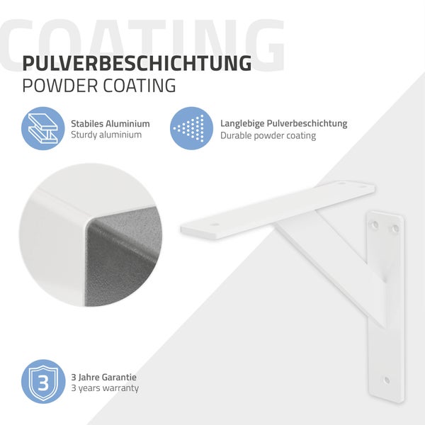 ML-Design 2 Stück Regalhalterung 180x180 mm, Weiß, Aluminium, Schwebende Regalhalterungen, Regalwinkel, Wandhalterung für Regalbrett, Regalträger für Wandmontage, Wandregal Wandkonsole Regalstütze