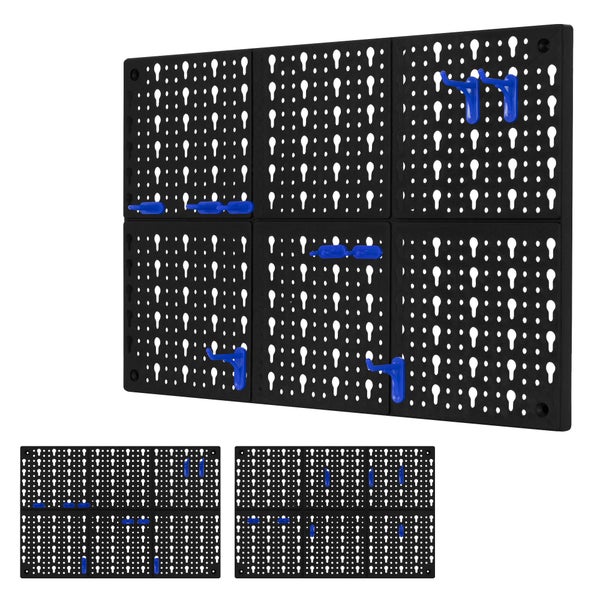 ECD Germany Werkzeugwand dreiteilig mit 46 blauen Aufhängern, 150x33x1,7 cm, Werkzeug Lochwand mit Halterungen und Montagematerial, Werkzeuglochwand Erweiterbar, Wandregal Lochplatte Werkstatt Zubehör