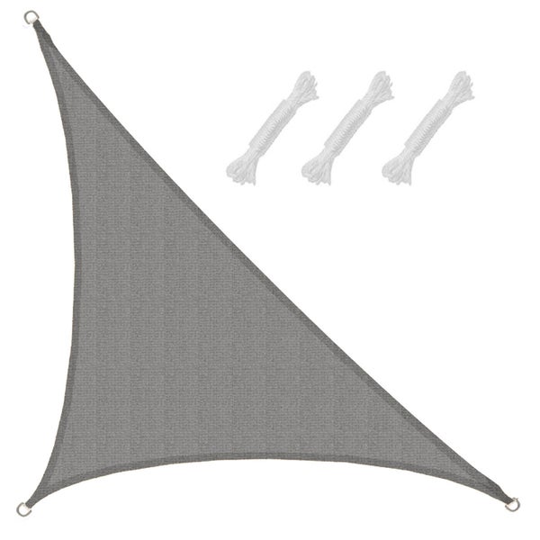 AMANKA UV Sonnensegel - 3,6x3,6x5,1 HDPE Dreieck Rechtwinklig Sonnenschutz Plane Balkon Garten Grau