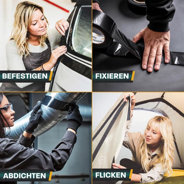 Hinrichs Panzertape Schwarz - 4 Rollen,  für Innen und außen - 50m x 50mm - Gratis Cuttermesser