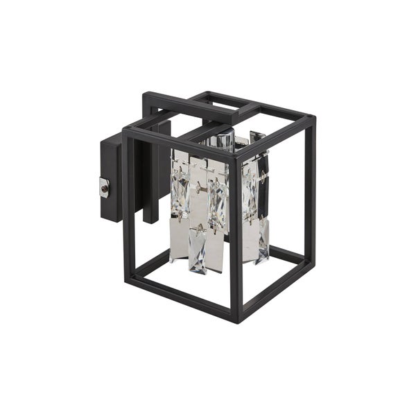 Wandleuchte mit schwarzem Metallrahmen und dekorativen Kristallelementen