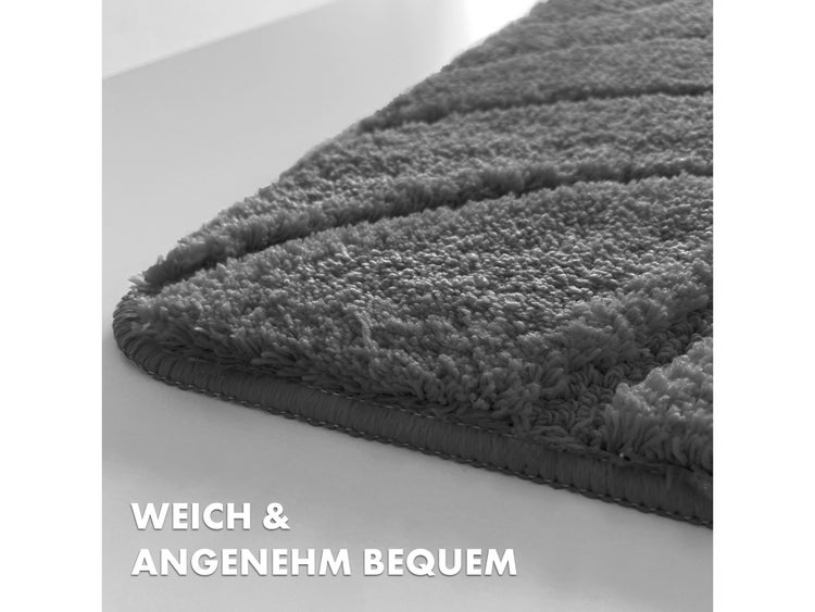 FLOORDIREKT Badematte Maris - Flauschiger Badvorleger mit Blattstruktur - Dunkelgrau - 40 x 60 cm