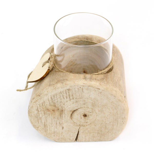 FRANK FLECHTWAREN | Windlicht Herzdeko, HOLZ, 10 x 12 x 14 cm, Glas Ø 7 x 10 cm, ohne Kerze