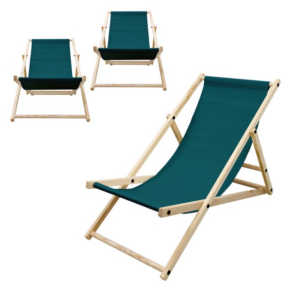 ECD Germany 3er Set Liegestuhl klappbar Dunkelgrün, Holz, verstellbare Rückenlehne, 3 Positionen, bis 120kg, Sonnenliege Gartenliege Strandliege Strandstuhl Holzklappstuhl, für Garten, Balkon & Strand