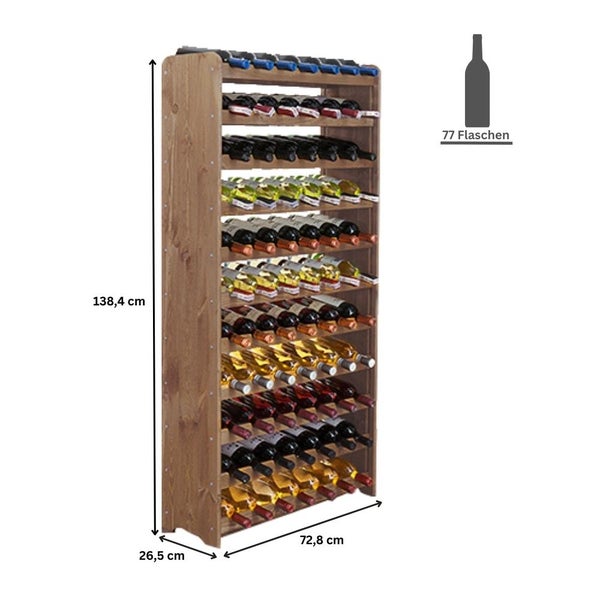 PROREGAL Weinregal Pinotwine C HxBxT 138,4 x 72,8 x 26,5 cm 77 Flaschen Massives Kiefernholz Braun Geölt