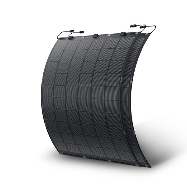 Flexibles Solarmodul Set mit zwei Paneelen und Anschlusskabeln für Balkonkraftwerke.