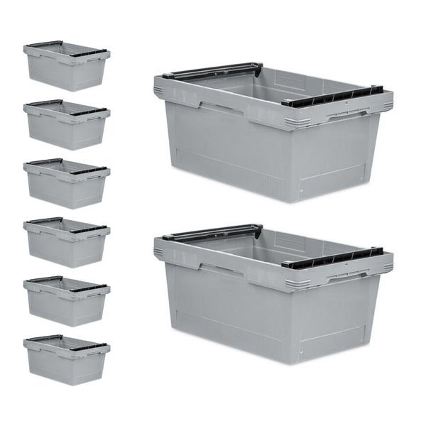 PROREGAL SuperSparSet 8x Conical Mehrweg-Stapelbehälter mit Stapelbügel Grau HxBxT 27,3 x 40 x 60 cm 47 Liter Lagerbox Eurobox Transportbox