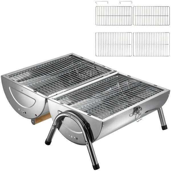 Klappgrill tectake  42 x 25 x 35 cm mit Doppel-Grillfläche silber