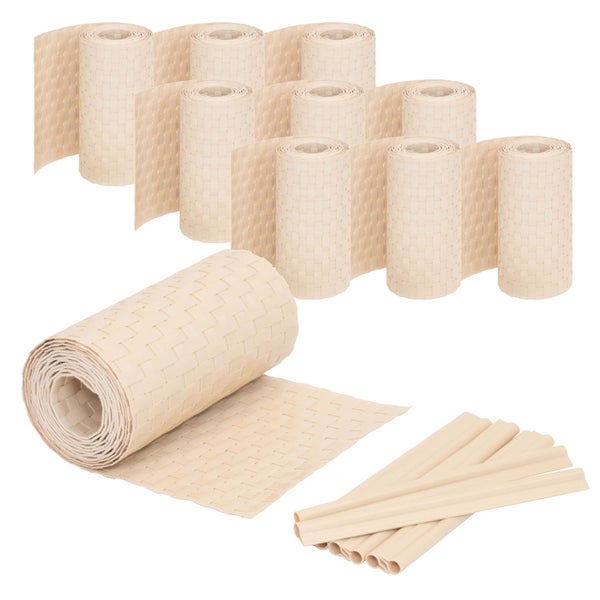 Sichtschutzstreifen Set in Rattan-Optik aus Kunststoff für Zäune, inklusive Befestigungsschienen, 10 Rollen.