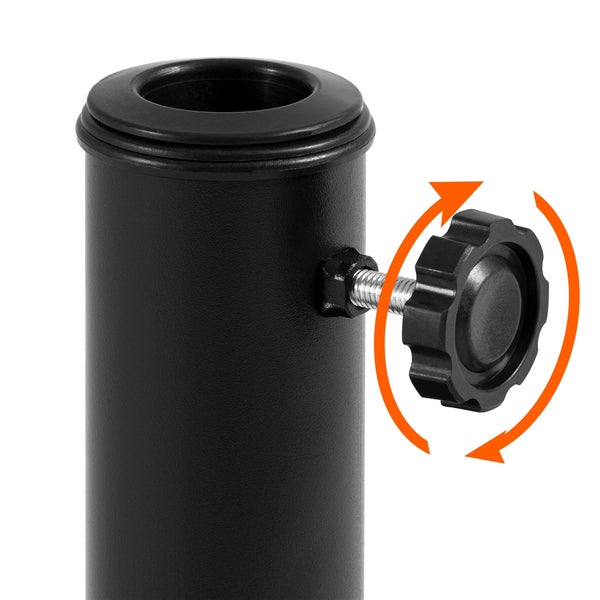 Detailaufnahme einer Stativsäule mit Schraube zur Befestigung