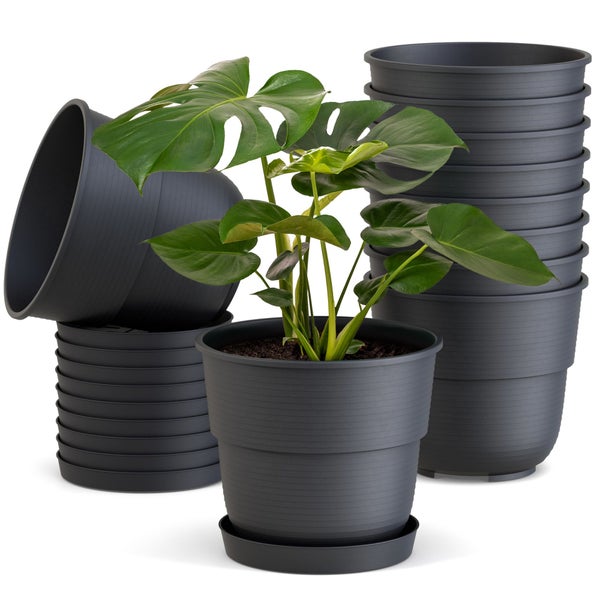 Plastard Blumentopf 10er Set mit Untersetzer Anthrazit 24 x 21 cm Pflanzkübel für Innen und Außen