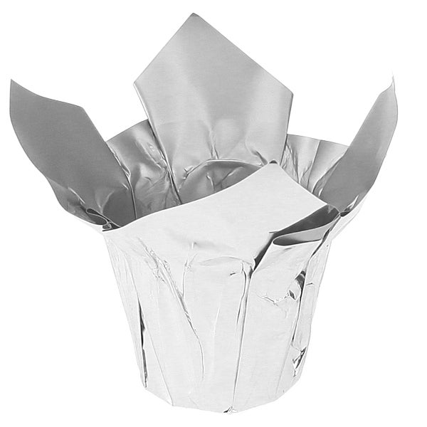 Silberfarbener Blumentopf aus Folie