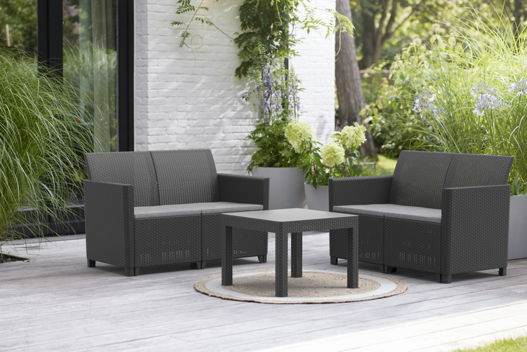 Keter Marie Essential Loungeset + Orlando Tisch - 4 Personen - Anthrazit