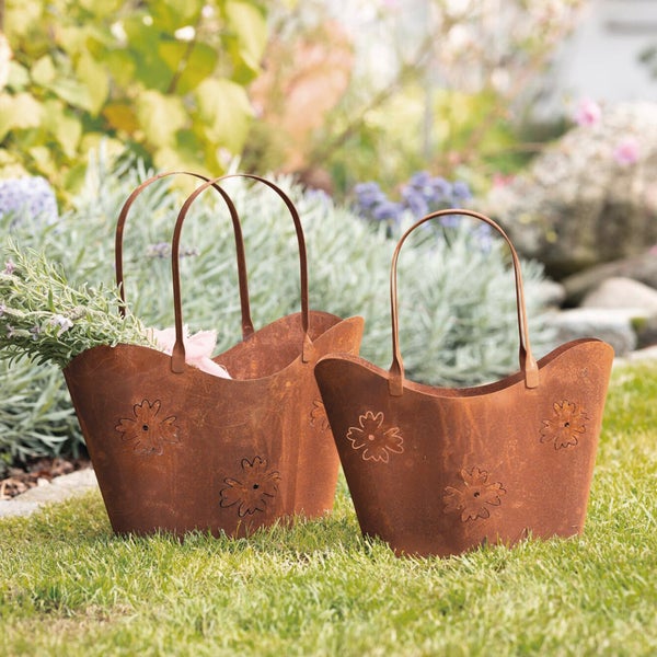 FRANK FLECHTWAREN|Pflanzer Shoppingbag, 2er Set, 34 x 13 x 18 cm, GH: 39 cm; 38,5 x 16,5 x 21 cm, GH: 45 cm , METALL