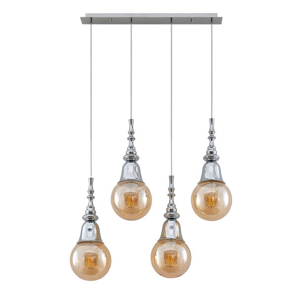 Hängelampe mit vier Leuchten und runden Lampenschirmen