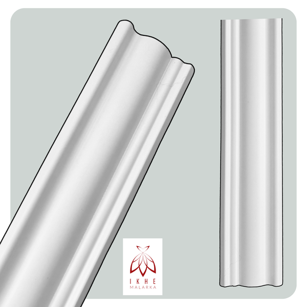 Zwei weiße Zierleisten und Ikhe Malarka Logo