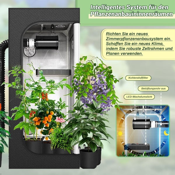 ZRBDDEF Growzelt Komplettset,mit Abluft Aktivkohlefilter,Hydroponics Growing Tent Set Belüftungssystem,Anzucht Gemüse Kräuter 80 * 80 * 180cm